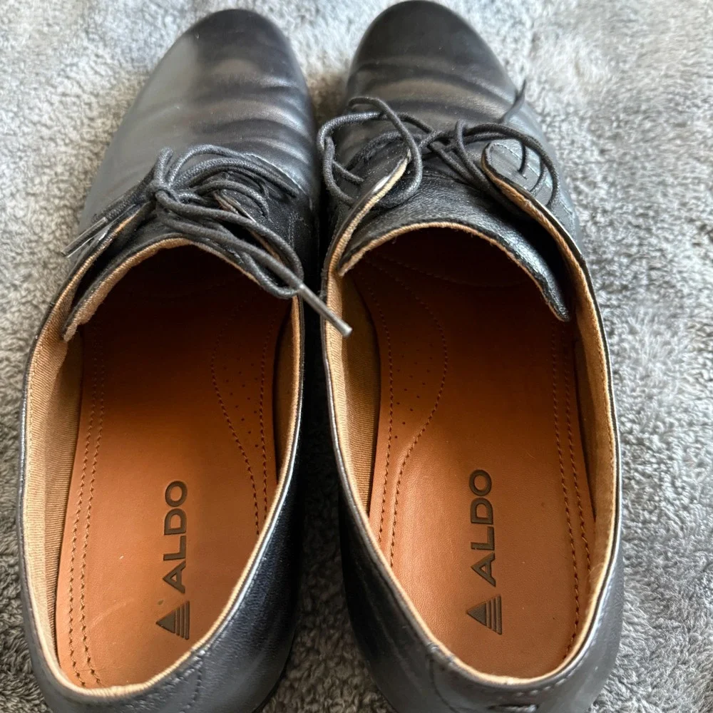 Aldo Black Leather Dress Shoes Men's US 9 Oxford Lace Up Formal Business